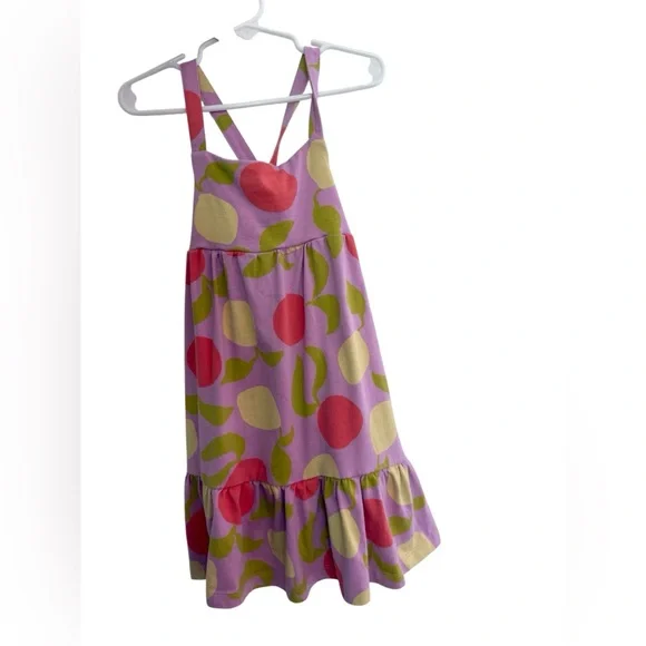 Hanna Andersson Cotton Tiered Cross Back Lemon Orange Lilac Spring Dress 4 - Picture 5 of 7